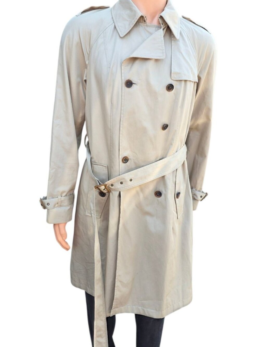 Banana Republic Trench Coat Womens XL (Unisex Fit) Beige Khaki Cotton